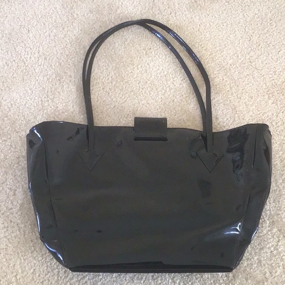 Black Patent Leather Tote Bag, High Gloss Finish - Picture 3 of 9